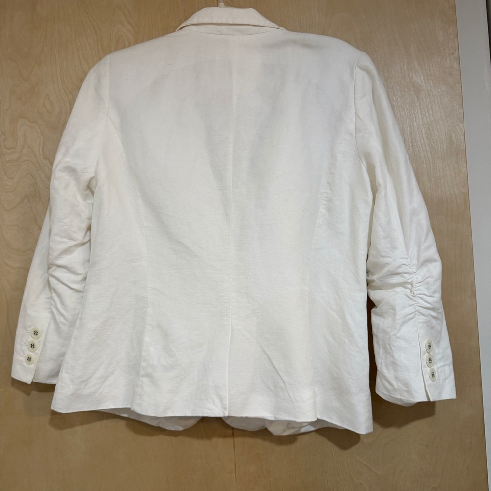 The Limited Size Large White Linen Blend Ruched Sleeve Blazer Jacket - Picture 2 of 8